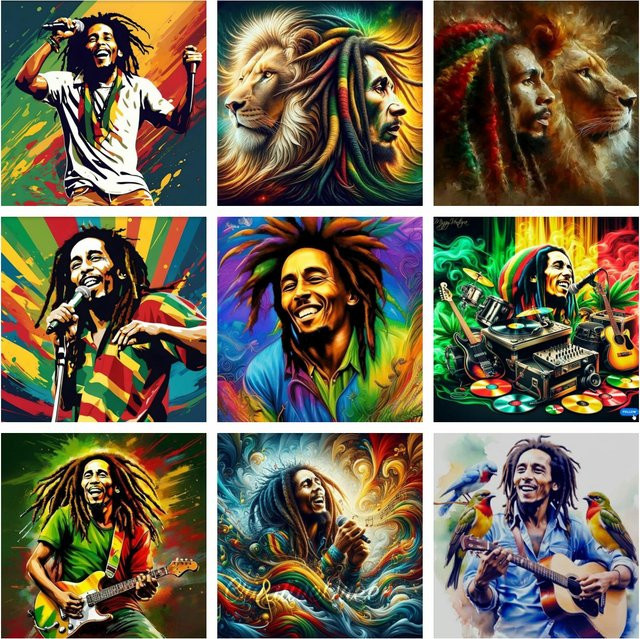 YUTTEE Diamond Painting Bob Marley Porträt DIY Reggae Sänger Mosaik Set Multicolor - Bild 1