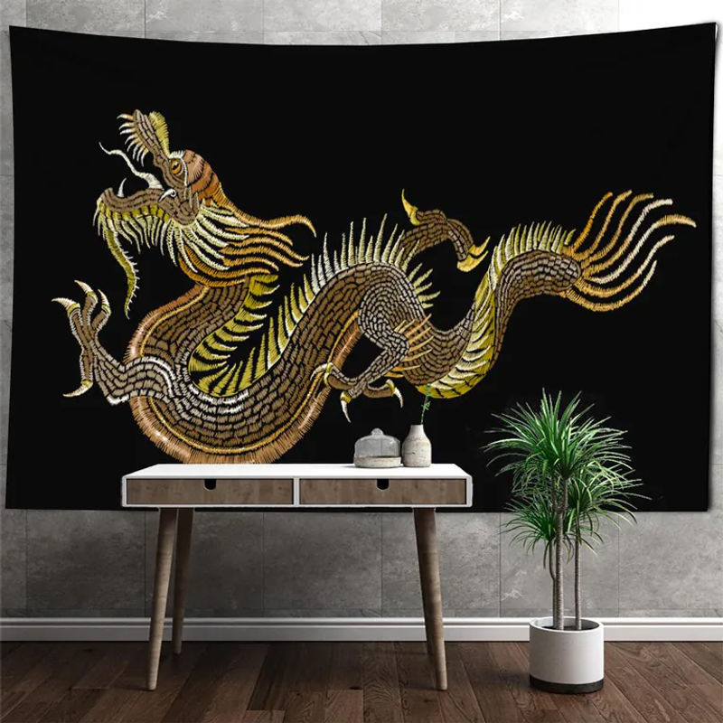 Wandteppich mit chinesischem Drachentotem im Bohemian Stil von Super Six, Farbe Schwarz, B/H: 95 x 70 cm - Bild 2