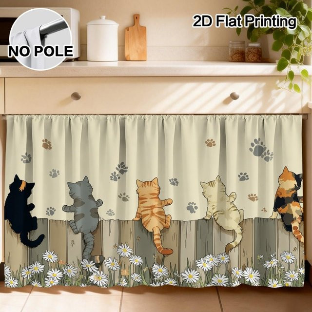 VIKAMA 2D Flache Schrankvorhänge mit Katzenmotiv für Küche und Bad, Mehrfarbig - Bild 1