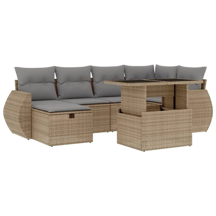 vidaXL 7-tlg Garten-Sofagarnitur in L-Form aus Poly Rattan mit Kissen in Beige - Bild 2