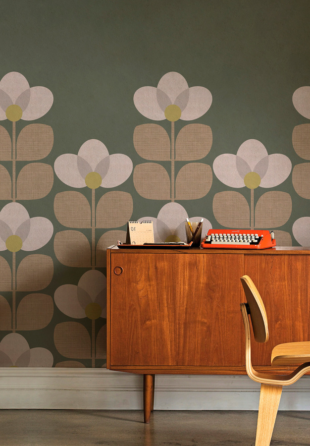 Isidore Leroy Mural Flower Sous bois Panel A Wandtattoo Floral Mid-Century in Braun, Pink und Multicolour - Bild 1