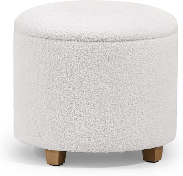 hjh LIVING Polsterhocker Storiano S in Weiß mit Bouclé-Stoff und Holzgestell - Bild 1
