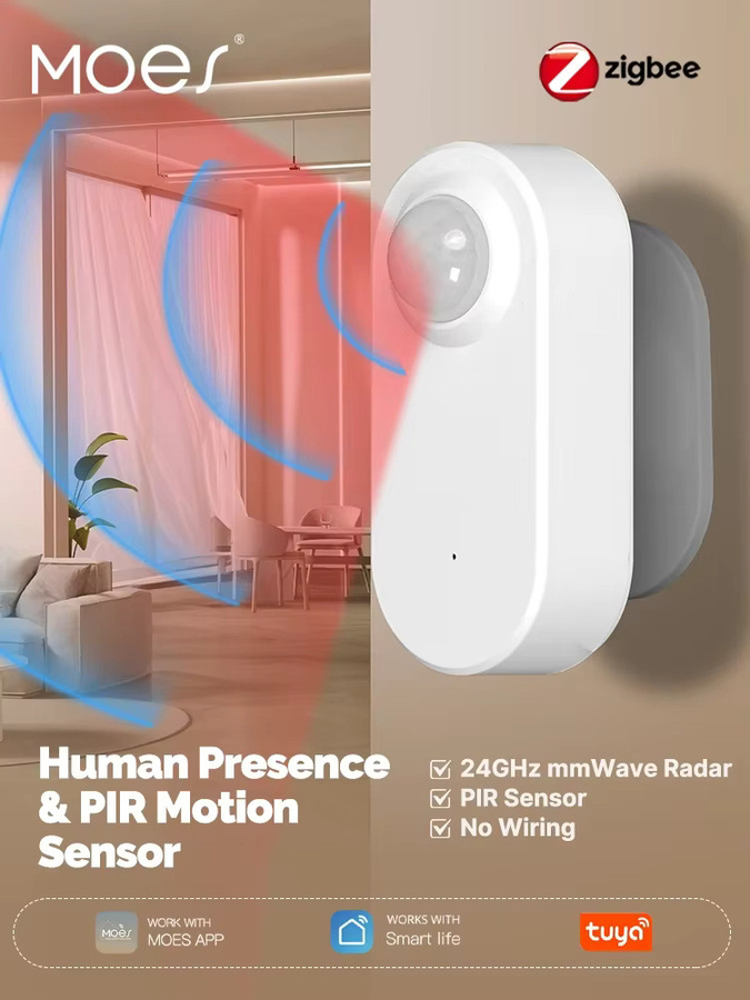 MOES ZigBee 24 GHz Radar-Anwesenheitssensor mit PIR Bewegungs- und bewegungsfreier Erkennung, Smart Home Sensor in Weiß, kompatibel mit Tuya Smart Life App - Bild 5