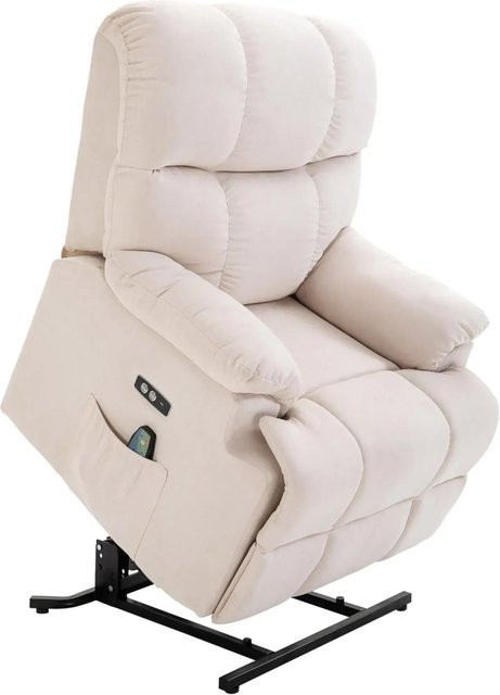 HOMCOM Massagesessel mit Lift-Funktion in Beige und Weiß aus Stoff und Schaumstoff - Bild 1