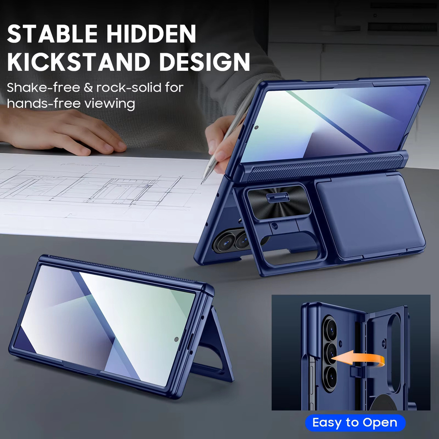 BANGZAO Schutzhülle für Galaxy Z Fold 7 mit integriertem Ständer und Displayschutz, Blau - Bild 4
