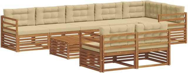 vidaXL Outdoor-Sofagarnitur 9-teilig aus Akazienholz mit Kissen in Natur und Beige - Bild 1