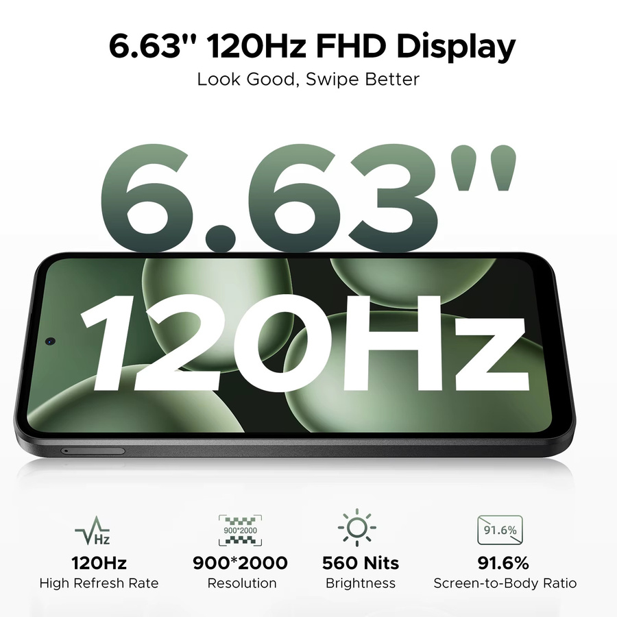 DOOGEE B10 Smartphone mit Android 16, 6GB RAM, 256GB Speicher, 6,63 Zoll 120Hz Display, Mediatek Helio G100 und 64MP AI Hauptkamera, Schwarz - Bild 3