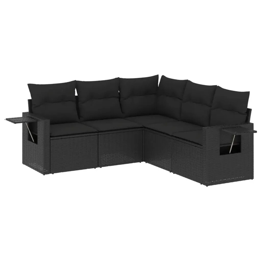 vidaXL 5-teilige Garten-Sofagarnitur in L-Form aus schwarzem Poly-Rattan mit Kissen und pulverbeschichtetem Stahlgestell - Bild 2