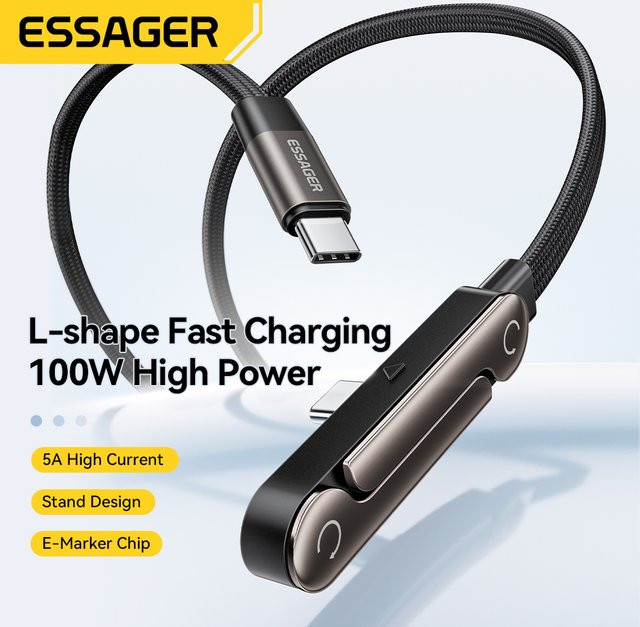 Essager 100W USB-C-Schnellladekabel in Schwarz für iPhone, MacBook Pro, iPad und Samsung - Bild 1