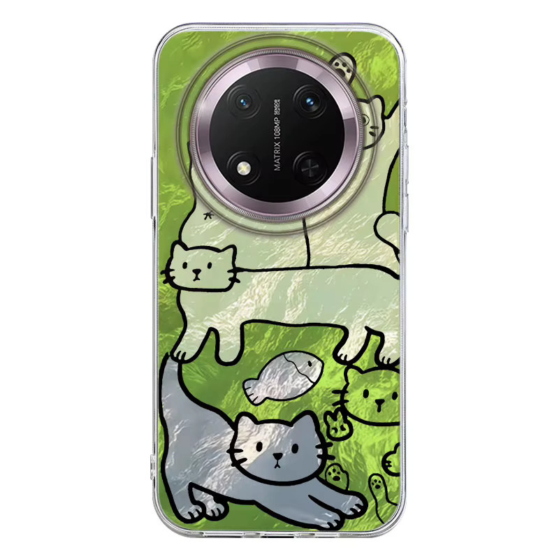 FunYudas Softcover Handyhülle mit Perforiertem Vortex-Design für Honor Magic7 Lite X9C X9A X8A 200 Pro 400x8b in Lila Fisch Katze - Bild 2