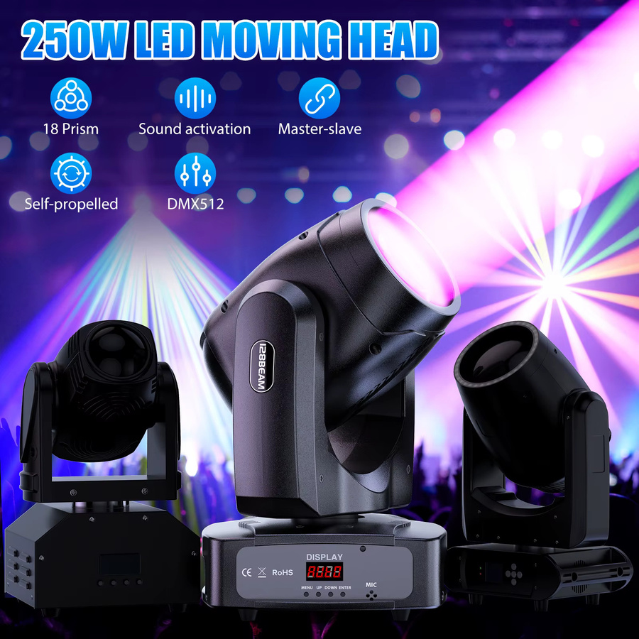DayFlicker 4er Set RGBW LED Moving Head Scheinwerfer 250W mit 11/13 Kanälen DMX512 und Sprachaktivierung in Schwarz - Bild 2
