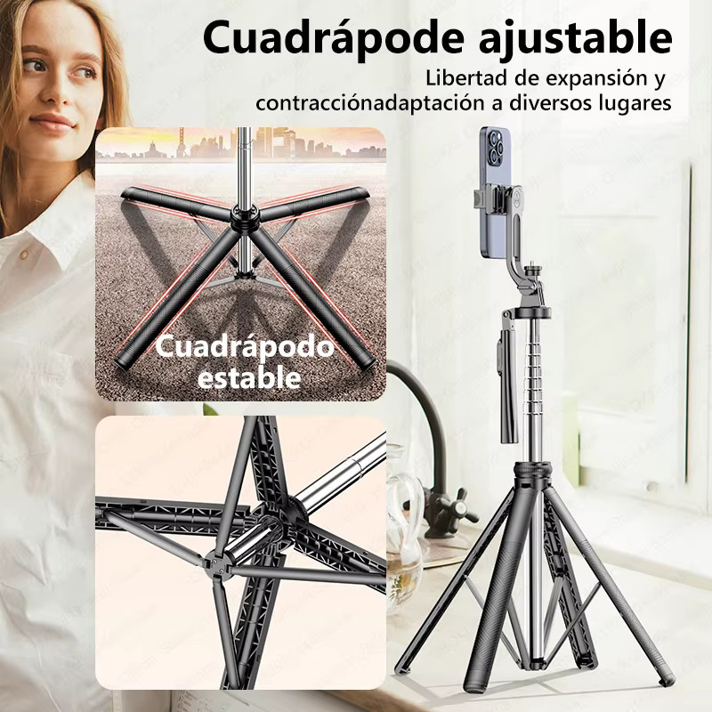 TOKQI C19 Selfie Stick Stativ mit Telefonhalter und Fernbedienung, ausziehbares Quadrapod für Handykameras, Schwarz - Bild 4