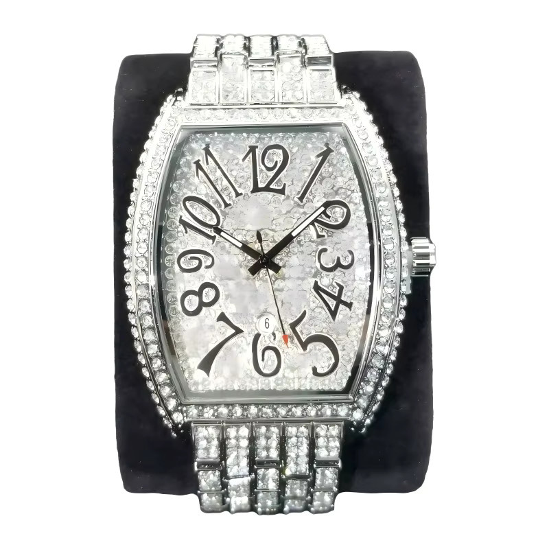 WEISIKAI Armbanduhr Tonneau, Quarz, Edelstahl, Silber, Diamantbesetzt, Herren - Bild 3