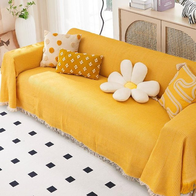 BC Pet Supplies Sofabezug aus Baumwolle und Leinen in Gelb, einfarbig, nordischer Stil, B/H: 90 x 180 cm - Bild 1