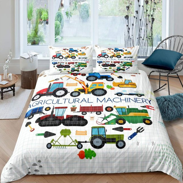 Bettwäsche-Set mit Bagger und Baustellenfahrzeugen aus Mikrofaser, 3-teiliges Bettbezug-Set für Jungen und Teenager, Farbe: Weiß, B/H: 150 x 200 cm - Bild 1