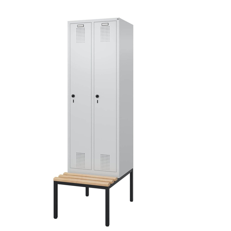 BIGBOXX Spind mit untergebauter Sitzbank Comfort in Weiß aus Metall mit Schwenktüren und mattem Finish - Bild 1