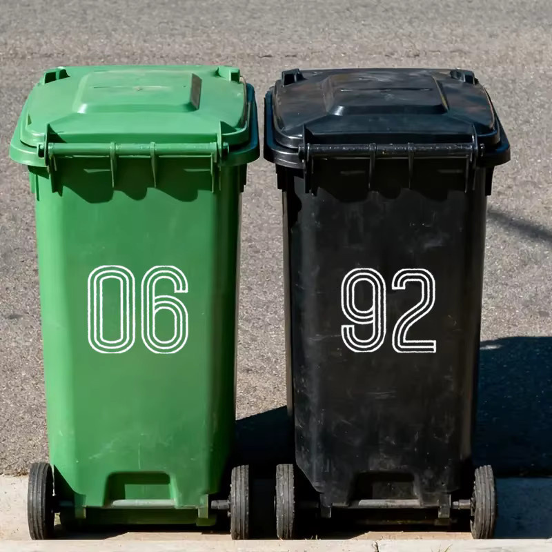 Selbstklebende Wheelie Bin Aufkleber mit Nummern 0-9 in Weiß für Mülleimer, Briefkästen und Garage, wasserdicht für Outdoor und Indoor, Format A6 - Bild 3