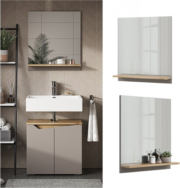 Vicco Badspiegel Marelle mit Regal in Greige Eiche, B: 60 cm, H: 67 cm - Bild 1