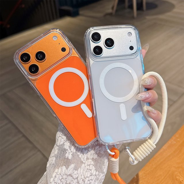 Magnetische Acryl-Handyhülle für Apple iPhone 11 bis 17 Pro Max Plus in Grau mit Anti-Sturz- und Anti-Verlust-Schutz - Bild 1