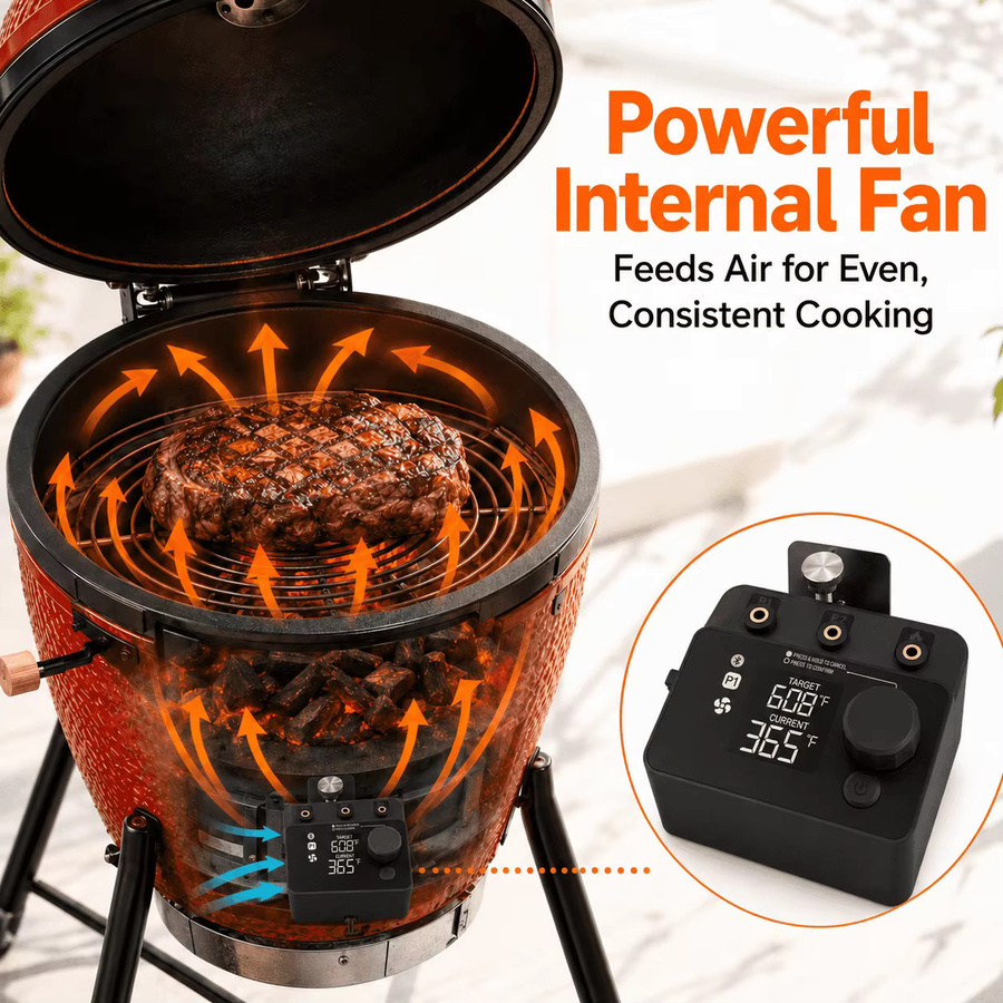 Xinsio Kabelloses Bluetooth Kamado-Ofen-Thermometer mit PID BBQ-Lüfter-Controller und digitaler Temperaturanzeige für Smoker und Rotisserie in Schwarz - Bild 5