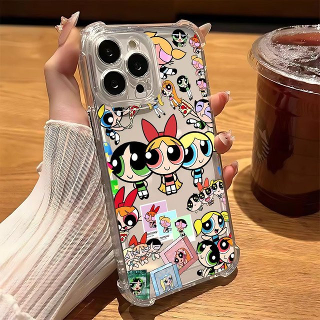 Stoßfeste Powerpuff Girls Handyhülle für iPhone 11 bis 16 Pro Max, transparent und mehrfarbig, Marke mart111-1 - Bild 1