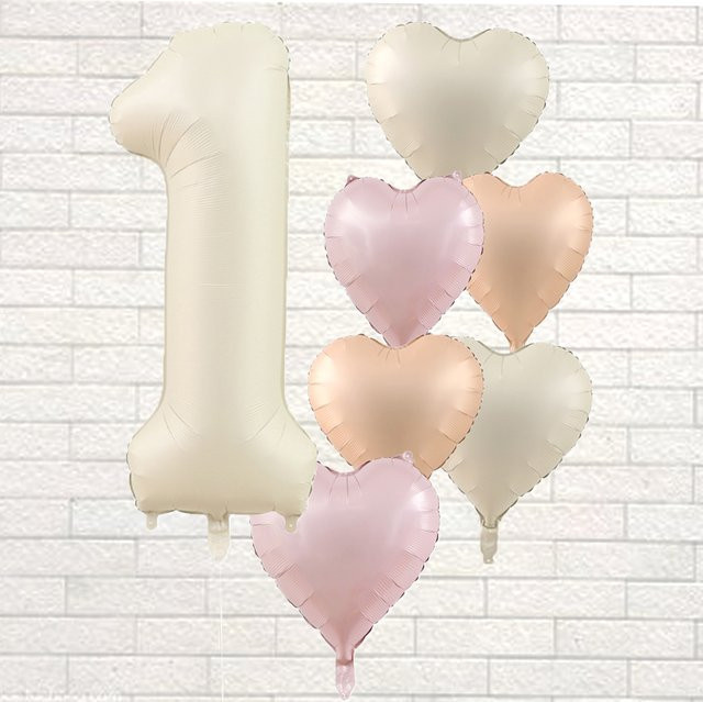 LQDIANTANG 8er Set Zahlen-Herz-Folienballons in Beige zur Partydekoration für Kindergeburtstage - Bild 1