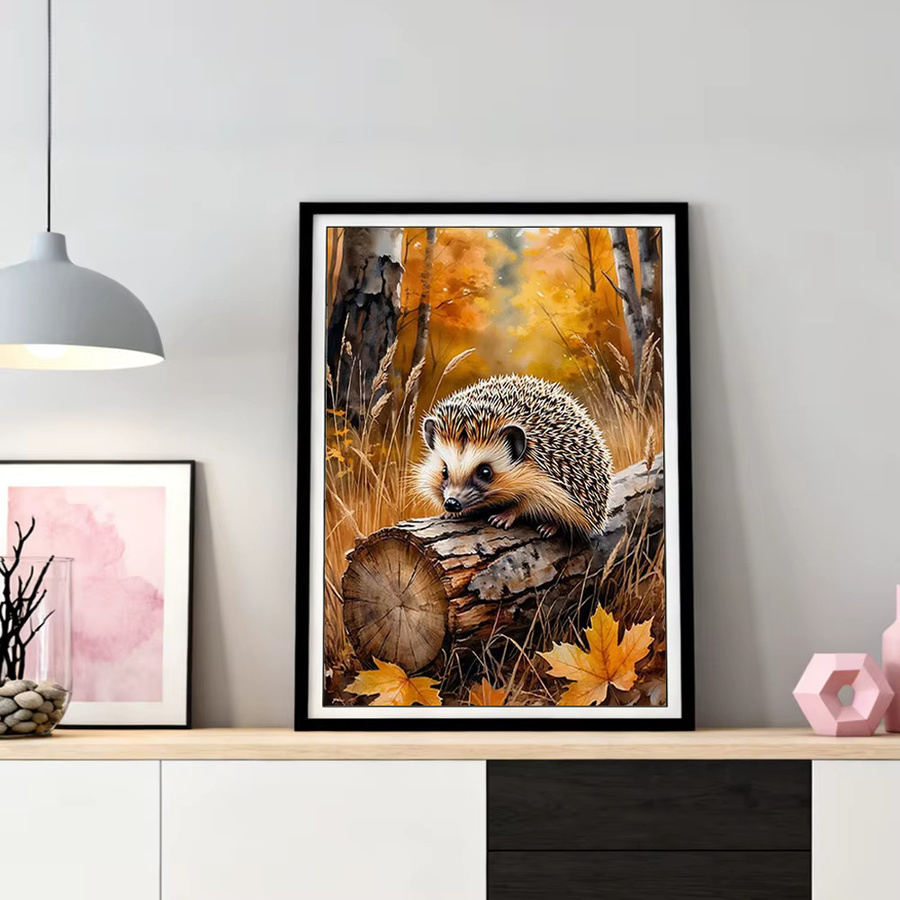 HUACAN 5D DIY Diamant-Mosaik Igel mit Herbstblättern als Kreuzstich-Malerei in Multicolour, Breite: 30,0 cm, Höhe: 20,0 cm - Bild 2