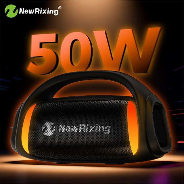 NewRixing Tragbarer 50 W Funklautsprecher mit Subwoofer, RGB-Leuchten, TWS und integriertem Mikrofon in Schwarz oder Blau - Bild 1