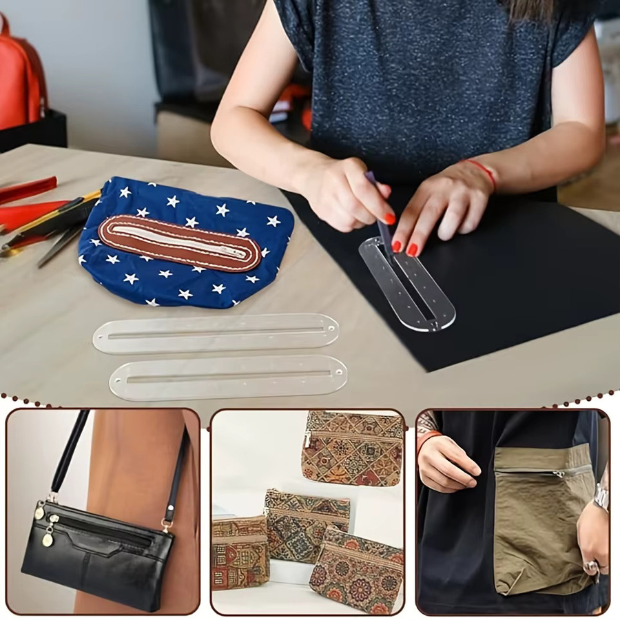 3-teiliges Set transparente Acryl-Reißverschluss-Schablonen und Patchwork-Lineale als Nähwerkzeug für Leder-Taschen und DIY-Projekte - Bild 3