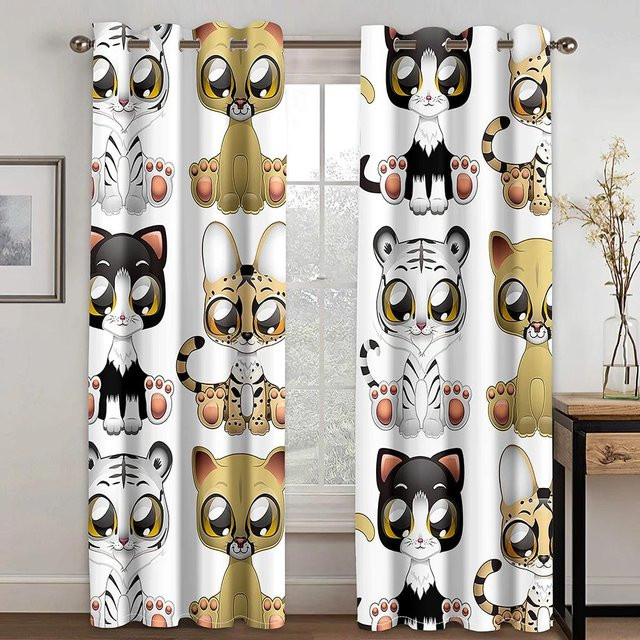 Yiran Furniture Verdunkelungsvorhang mit 3D Cartoon Katze Motiv für Kinder, Mehrfarbig, B: 135 cm, H: 120 cm - Bild 1