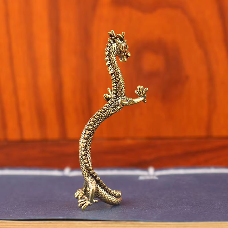 Goldene Drachenstatue aus Messing als orientalische Dekoration für dein Zuhause oder Büro - Bild 2