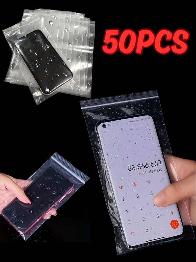 50 Stück transparente wasserdichte Handytaschen aus Kunststoff, selbstdichtende Einweg-Schutzhüllen mit Touchscreen-Funktion - Bild 4