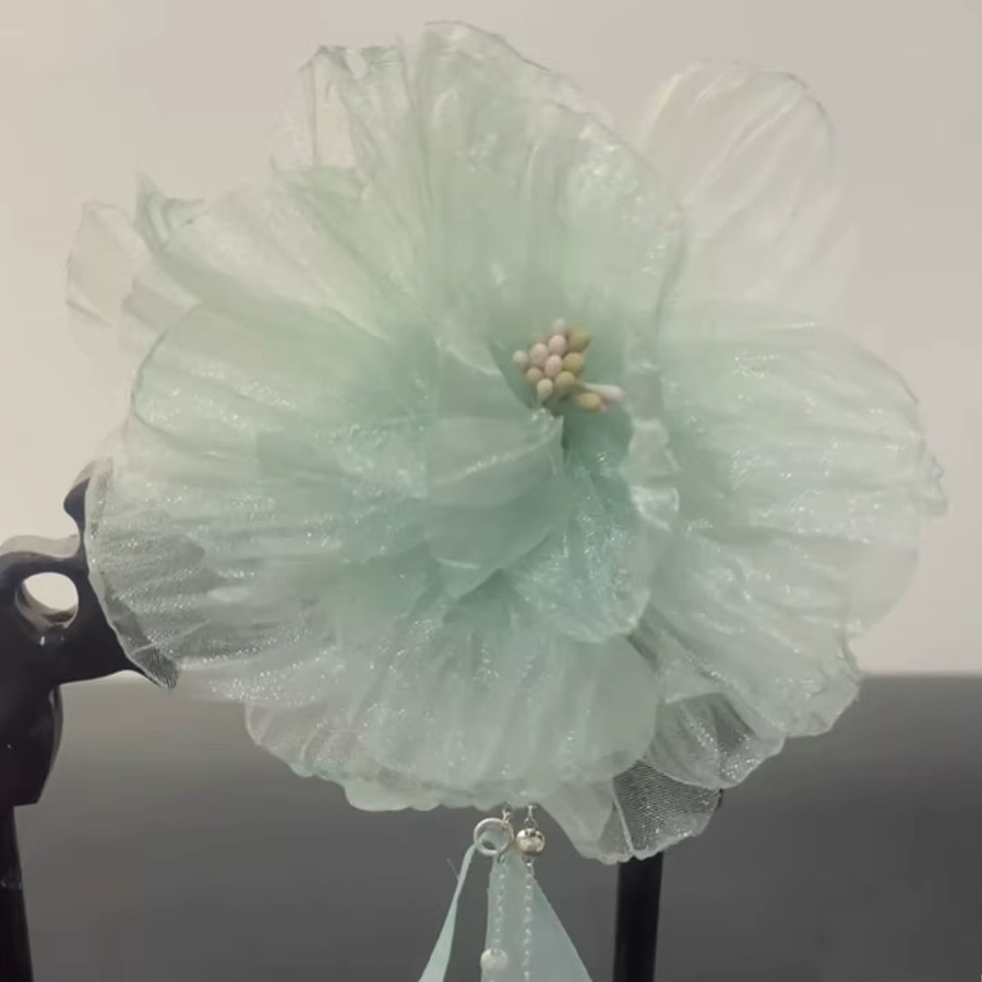 Haarklammern Haarspangen, Hanfu Kopfbedeckung, Mesh, Grün Lila, Blume, Lange Quaste, Kinder - Bild 2
