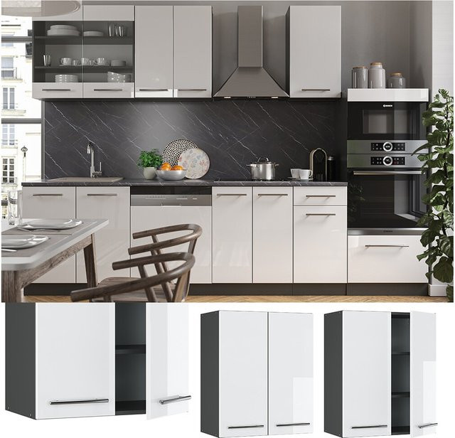 Vicco Hängeschrank Fame-Line Küchenschrank Weiß Hochglanz Anthrazit B: 60 cm, H: 72 cm, T: 34,1 cm - Bild 1