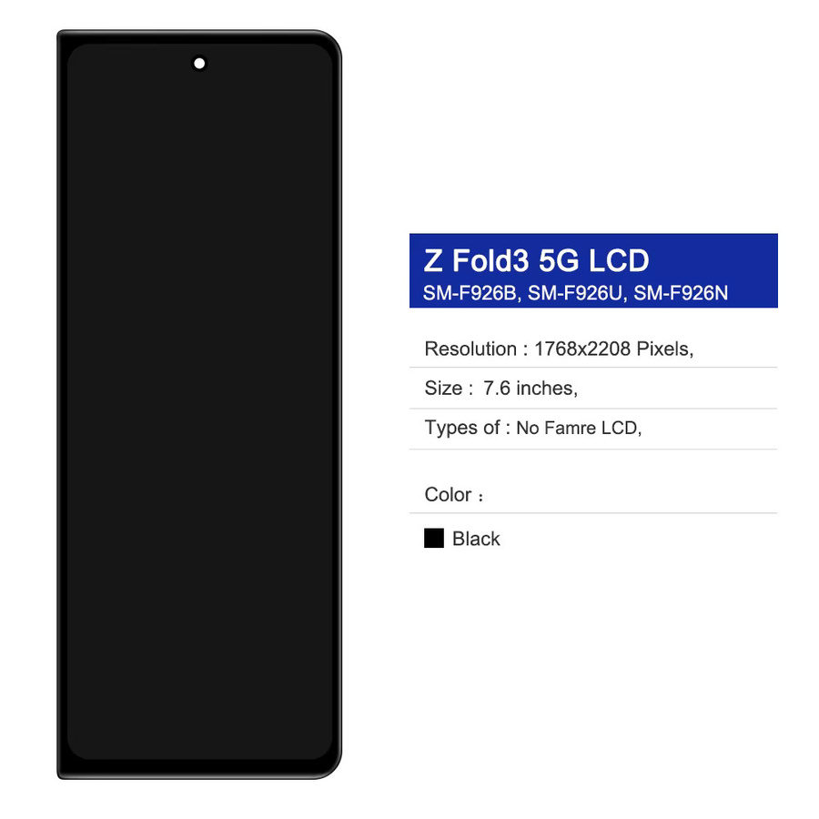Samsung Z Fold3 5G LCD Display mit Touchscreen Digitizer Reparatur-Set in Schwarz für F9260 F926B F926U - Bild 2