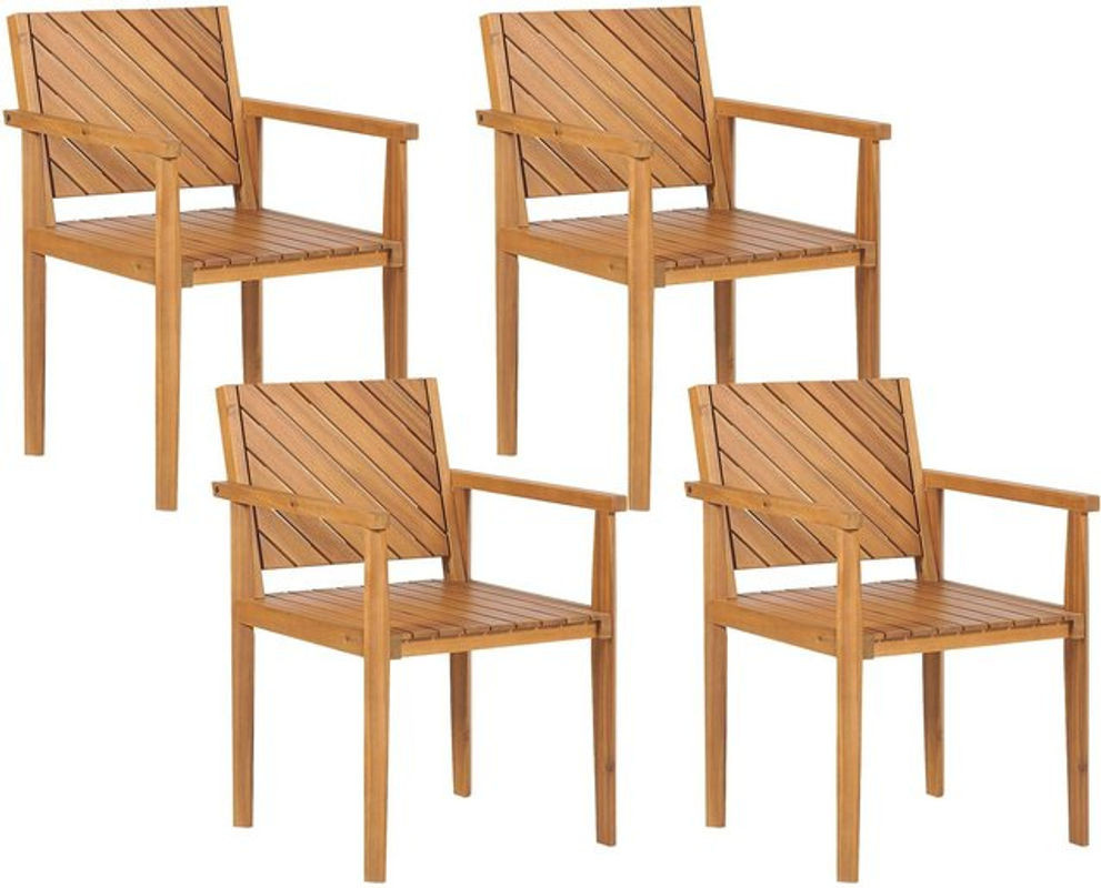 BELIANI 4er Set Gartenstühle aus Akazienholz in Braun mit Armlehnen und Rückenlehne im modernen Design - Bild 1