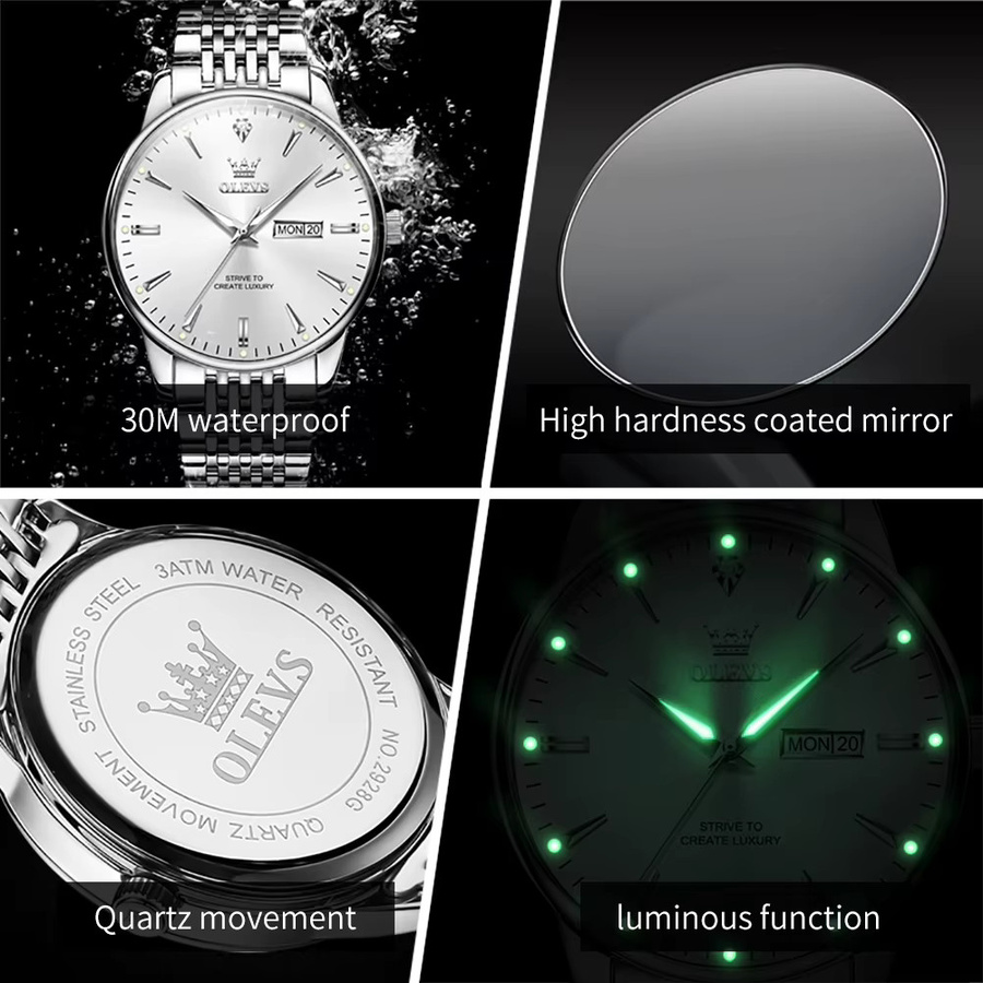 OLEVS Armbanduhr, Quarz, Edelstahl, Silber, Diamant, Herren - Bild 5