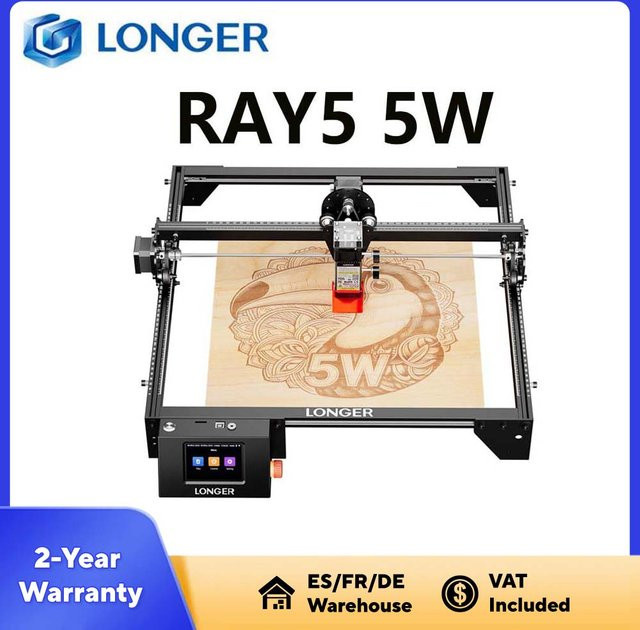 LONGER RAY5 5W Lasergraviergerät in Schwarz mit 3,5-Zoll-Touchscreen, Ultra-Fein-Fokus-Laser und 32-Bit-Chipsatz - Bild 1