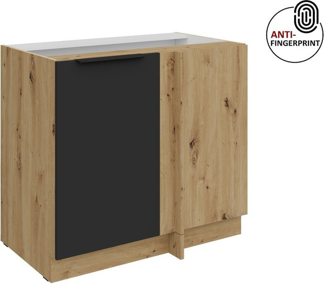 Küchen Eckschrank ARIA Schwarz matt Anti Fingerprint Breite: 105 cm, Tiefe: 60 cm - Bild 1
