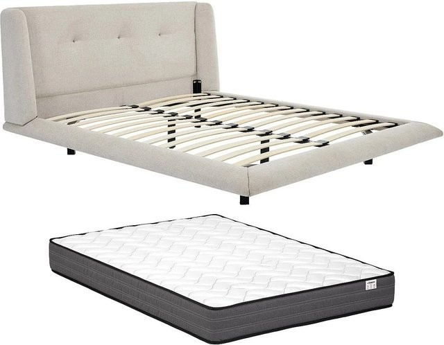 Vente-unique Bettrahmen Penavi Polsterbett Beige B/T/H: 140 x 190 cm - Bild 1