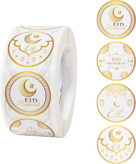 500 Stück EID Mubarak Rollenaufkleber Ramadan Kareem Siegelaufkleber in Gold für Geschenke und Partydekoration - Bild 1