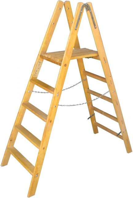 PROREGAL Stehbrettleiter aus Holz mit 11 Stufen, braun, Länge: 3,46 m - Bild 1