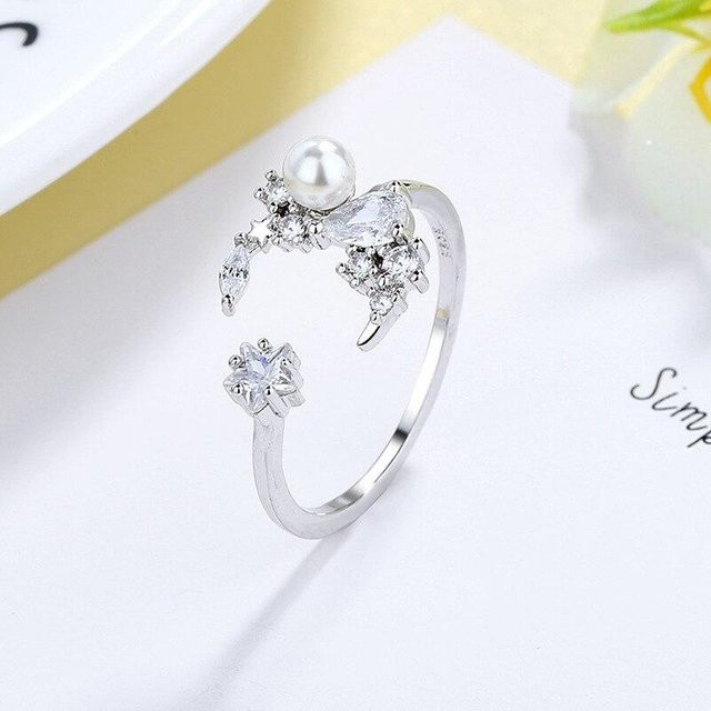 Ring 925 Silber, Perle, Zirkonia, Damen - Bild 1