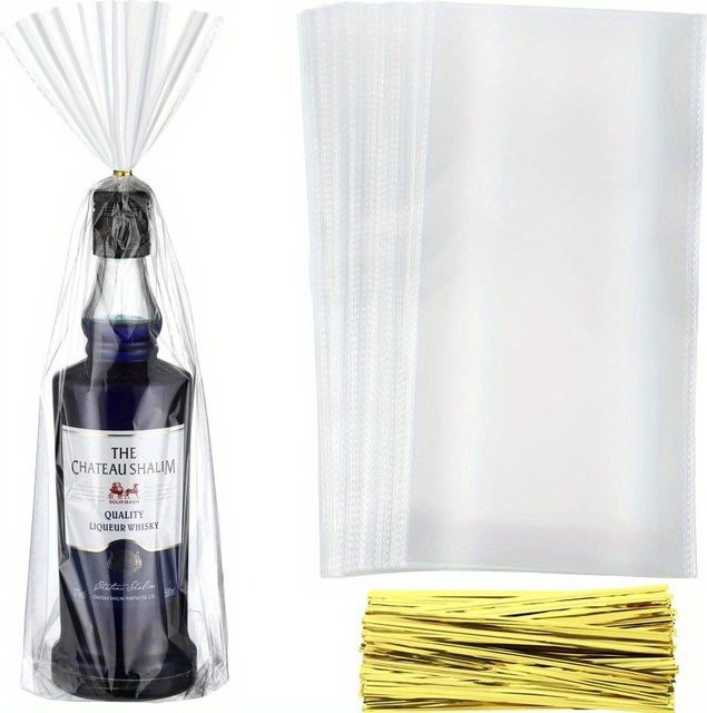 100 Stück transparente Zellophan-Plastiktüten zum Verpacken von Geschenken, Süßigkeiten und Wein - Bild 1