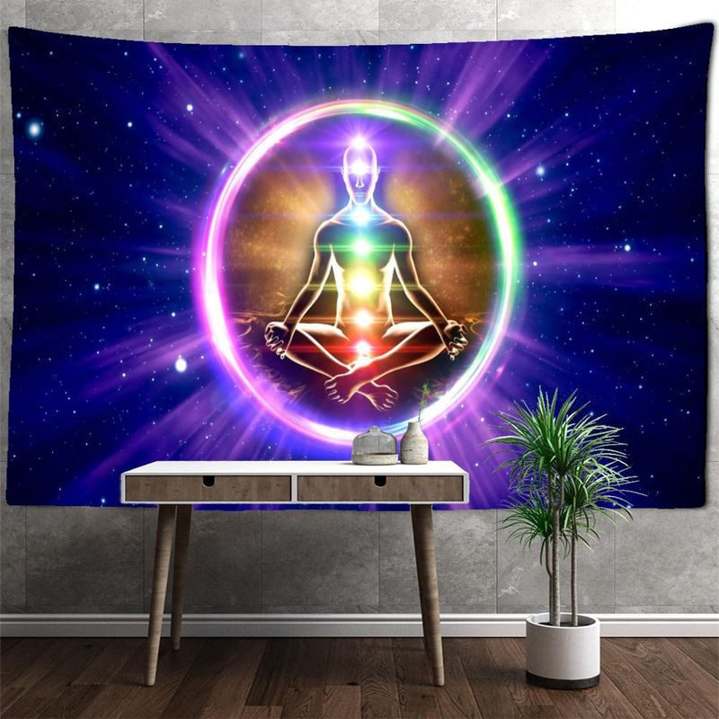 Indischer Wandteppich mit Mandala und sieben Chakras für Meditation, Bohemian Wandbehang mehrfarbig, B: 95 cm, H: 70 cm - Bild 2
