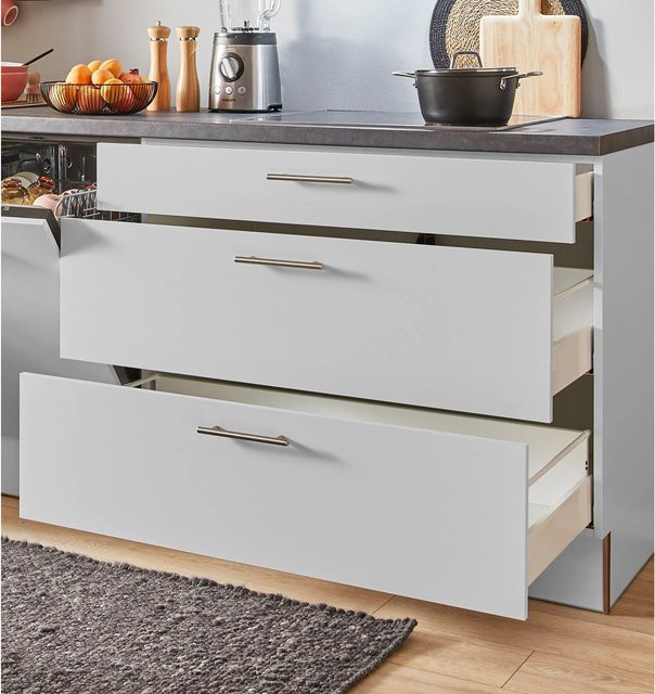 pino Küchenzeile Lichtgrau mit 1 Geräteschrank und 1 Apothekerschrank, Breite: 350 cm - Bild 1