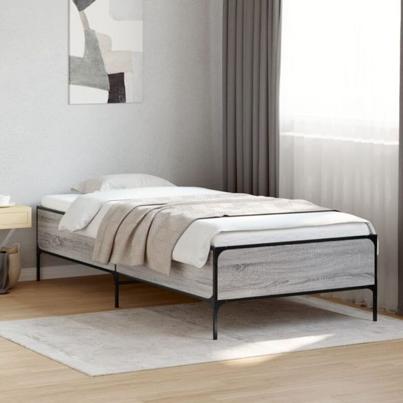 Vidaxl Bettgestell Industrial Design in Grau aus Holzwerkstoff und Metall B/T/H: 100 x 200 cm - Bild 1