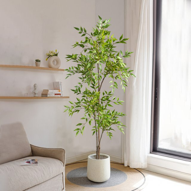 Künstliche Nandina-Pflanze von Kmitang in Grün, dekorative tropische Palmenzweige aus Kunststoff für Zuhause, Garten und Büro, Höhe: 75 bis 140 cm - Bild 1