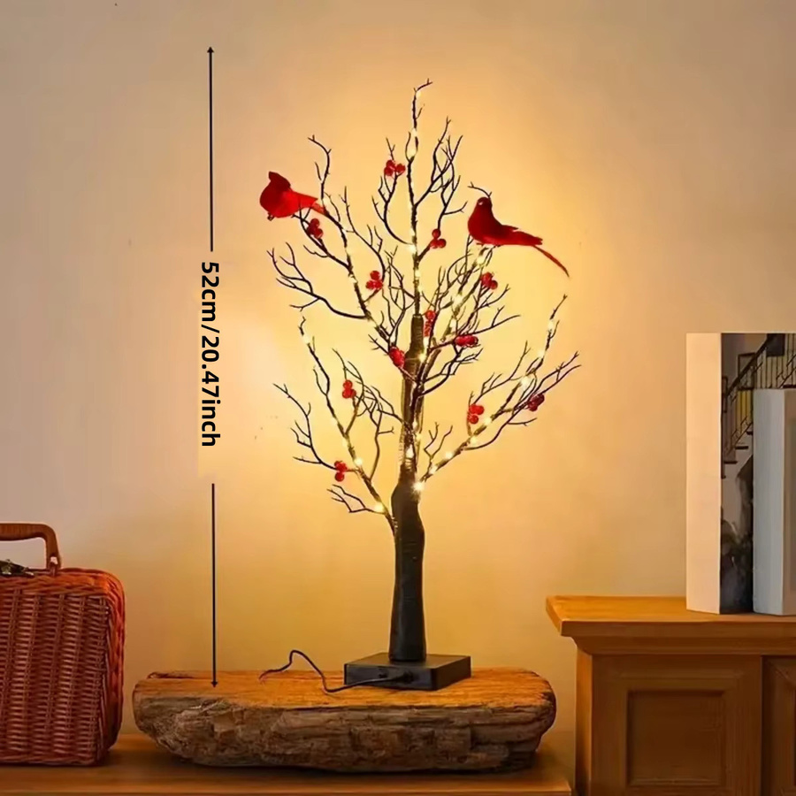 Peach Forest Dekorative LED Birke in Schwarz mit 60 warmweißen LEDs und roten Vögeln als Akzentlampe für Innenräume - Bild 3
