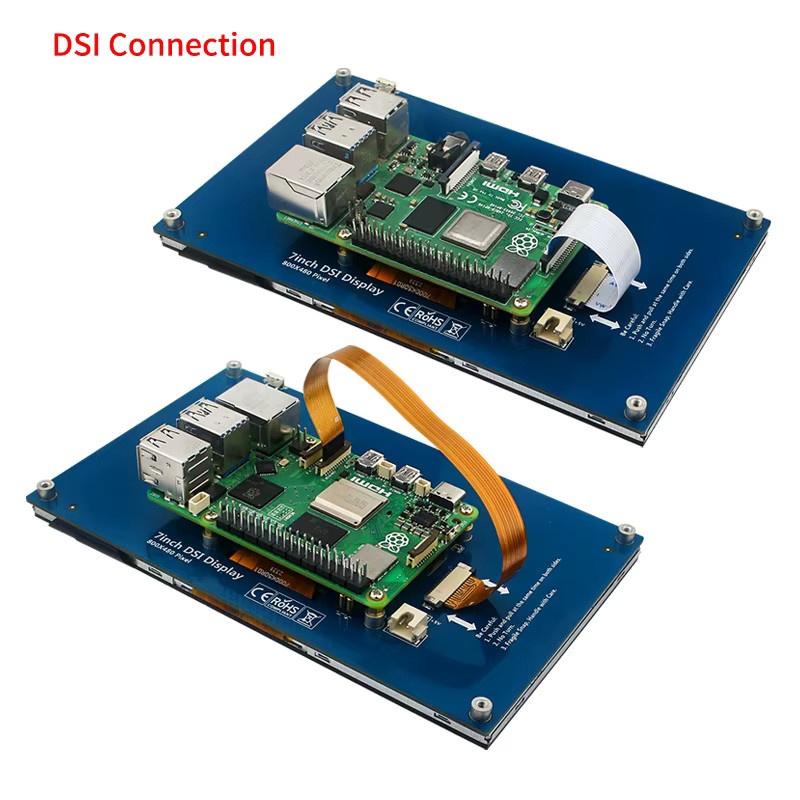 SHCHV 7 Zoll DSI IPS Kapazitiver Touchscreen LCD-Monitor mit Halterung für Raspberry Pi 5 4B 3B+ 3B, Auflösung 800 x 480 Pixel - Bild 3